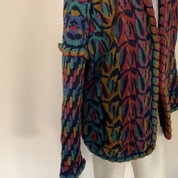 KOLOR KNOTS 100% wool made in Ireland women’s sweater cardigan colorful - Picture 5 of 15
